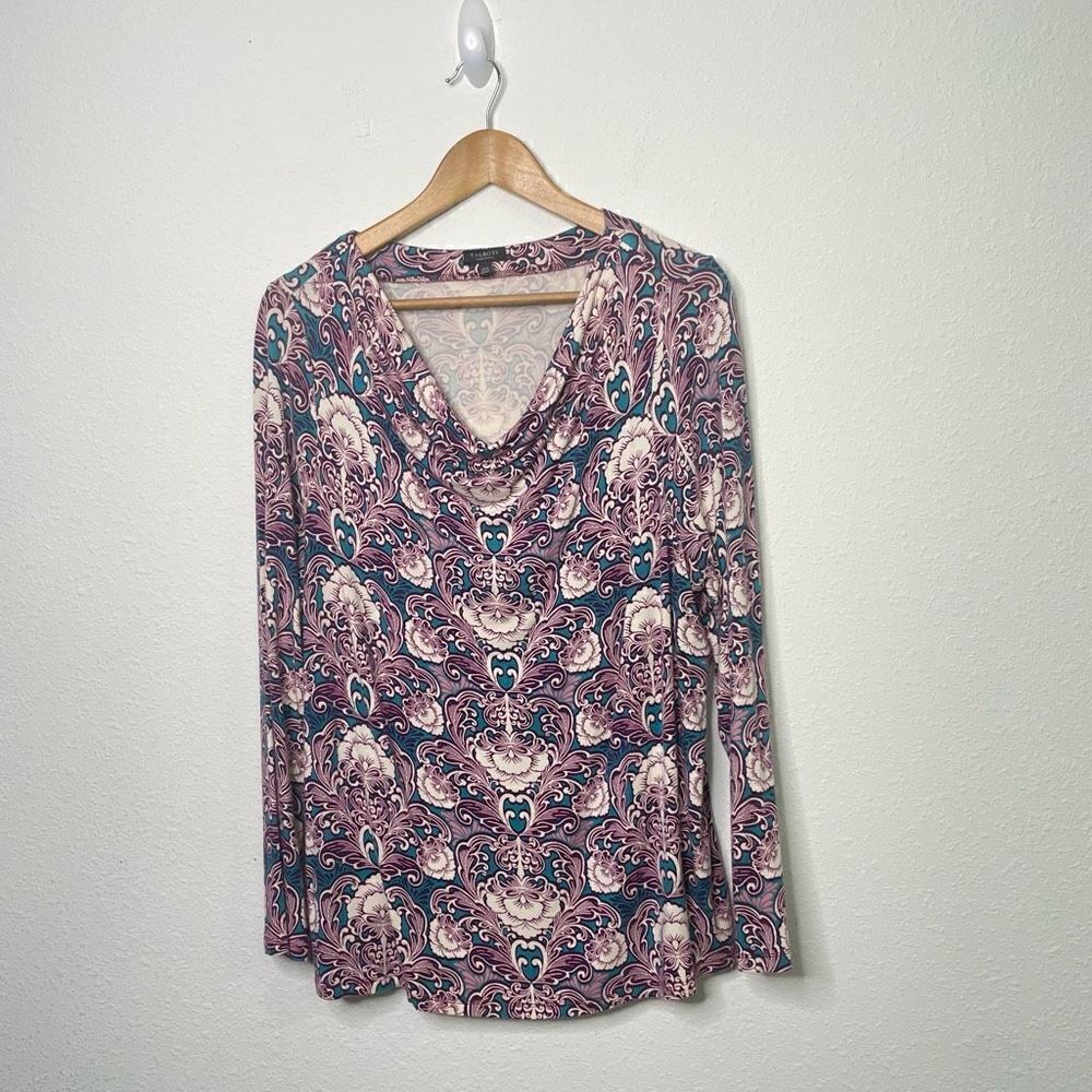 Talbots Scoop Drape Neck‎ Purple Blue Floral Long Sleeve Top Plus Size 2X Petite